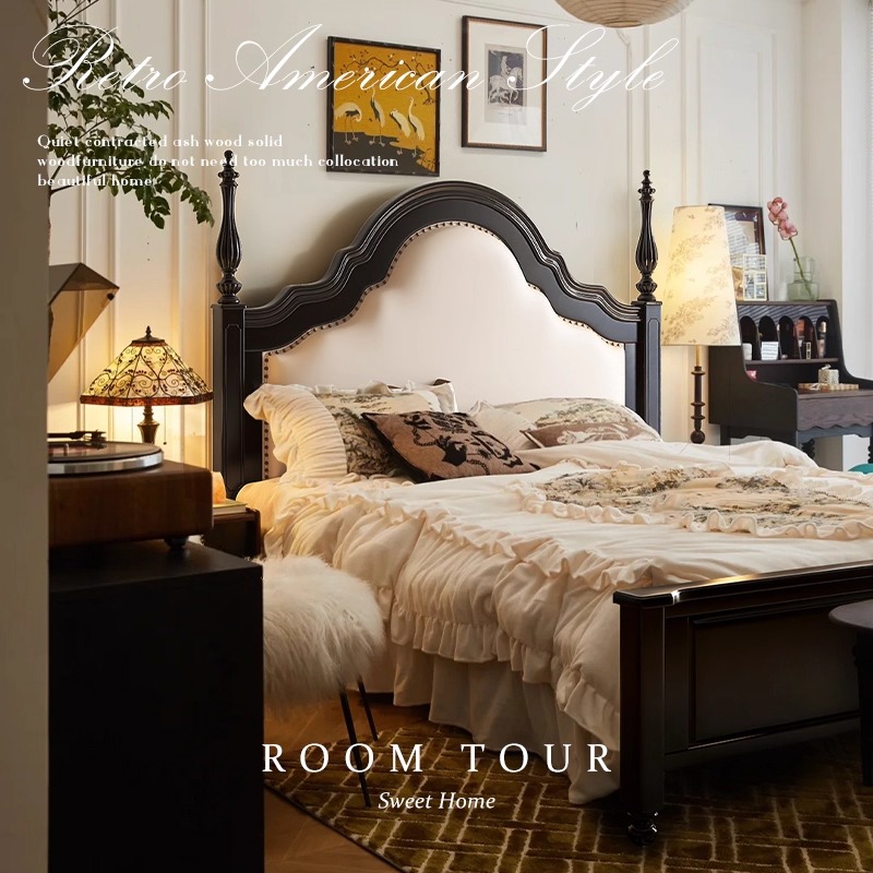 罗马柱法式复古实木床