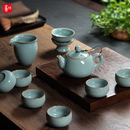 灵青坊青瓷整套功夫茶具陶瓷过滤茶壶哥窑冰裂纹开片功夫茶杯套装