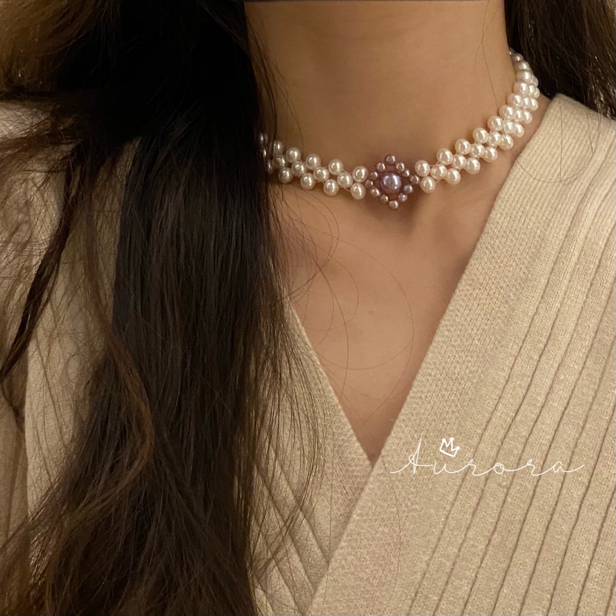 原创设计 天然淡水珍珠蕾丝choker 可盐可甜锁骨链光亮项链s925银