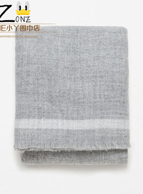 16款秋冬季灰色橘色女围巾情侣款纯色条纹大披肩加厚两用保暖