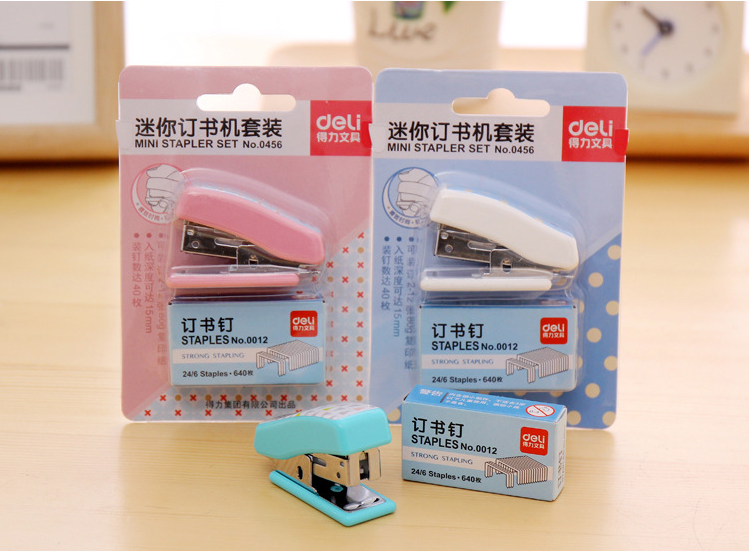 得力0456订书机套装 可爱卡通订书器 迷你小号订书机学生文具礼物