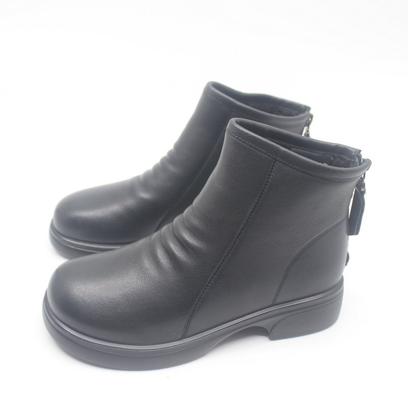 特价富贵鸟短靴2024冬新款后拉链绒里牛皮粗跟女靴子G42Z375CC-9