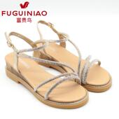 富贵鸟女鞋 2024夏新款 舒适坡跟矮跟水钻女凉鞋 正品 N491088E