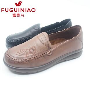富贵鸟女鞋 妈妈鞋 2025秋季 矮跟牛皮真皮女单鞋 M550922C 新款 正品
