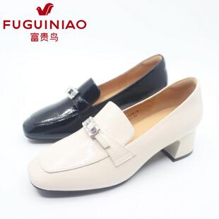 2025秋季 P58E103C 新款 工作鞋 舒适粗跟牛皮女单鞋 富贵鸟女鞋