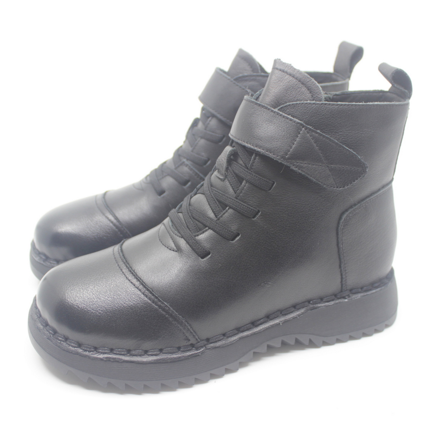 正品富贵鸟短靴2025冬新款绒里粗跟侧拉链牛皮女靴G5AC955CC-9