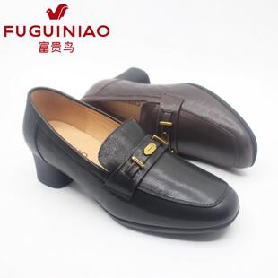 P58G588K 富贵鸟女鞋 舒适粗跟羊皮真皮女单鞋 时尚 2025秋新款