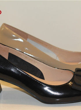 清仓富贵鸟女鞋2022春新款粗跟高跟鞋牛皮真皮女单鞋F200083C