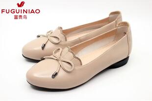 妈妈鞋 蝴蝶结矮跟牛皮真皮单鞋 RW151901C 2021新款 富贵鸟女鞋