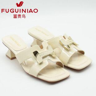 K4AF070A 富贵鸟女拖鞋 女鞋 矮跟牛漆皮凉鞋 2024年夏新款