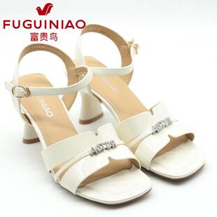 新款 2024夏季 时尚 水钻粗跟女凉鞋 正品 N4FR153A 富贵鸟女鞋