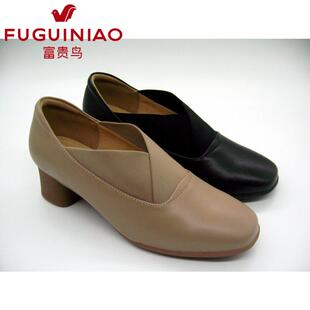 妈妈鞋 富贵鸟女鞋 粗跟牛皮深口女单鞋 新款 P467027C 2024秋冬季