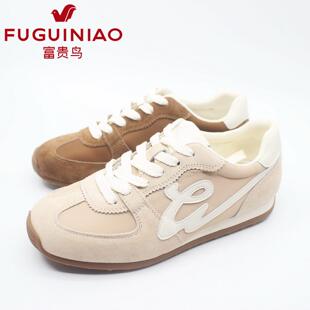 系带运动休闲鞋 富贵鸟女鞋 时尚 新款 真皮X5A5771Z 2025秋季