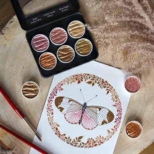 现货德国Finetec coliro珠光手工固体水彩颜料彩色套装ES英文书法