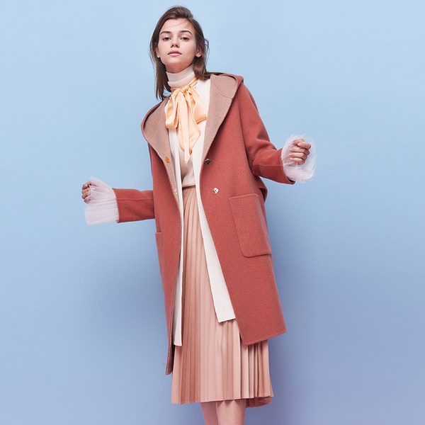 亦谷 YIGUE 双面纯羊毛 女式连帽中长款大衣 天猫优惠券折后￥879包邮（￥1079-200）3色可选