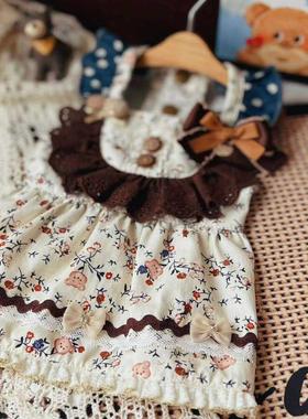 原创手工宠物衣服森系复古碎花小熊背带裙泰迪博美西施约克夏小马