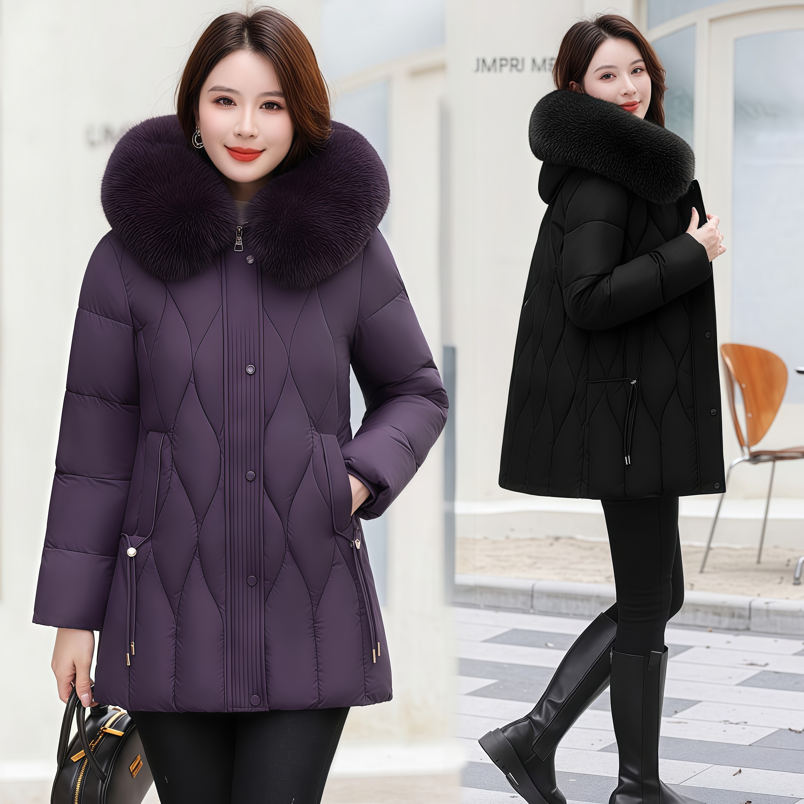 妈妈冬装羽绒棉服中长款