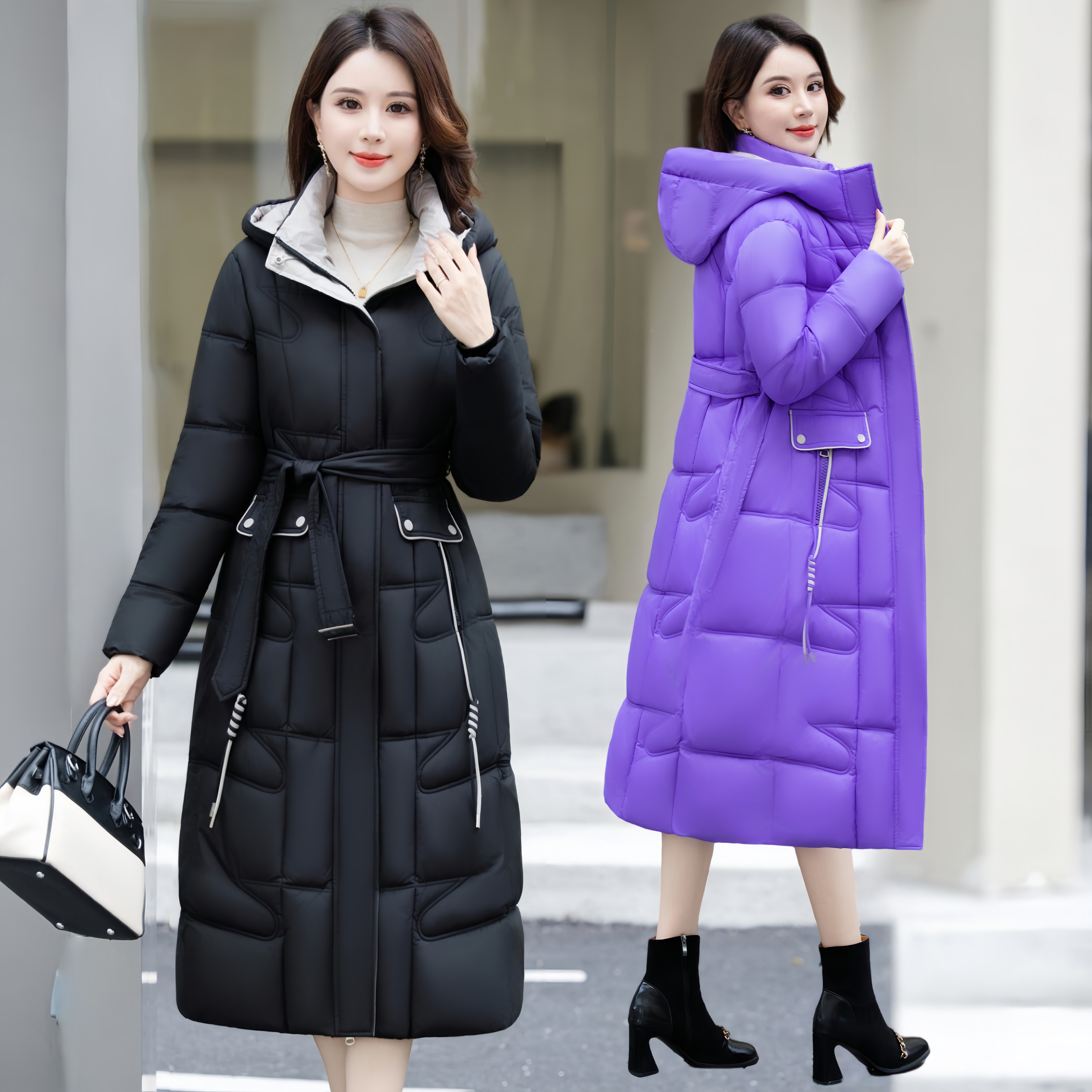 羽绒棉服女冬季新款过膝长款棉衣