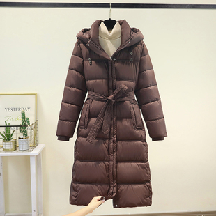 时尚 加厚收腰连帽保暖外套冬季 洋气棉袄洋气 过膝羽绒棉服女装 长款