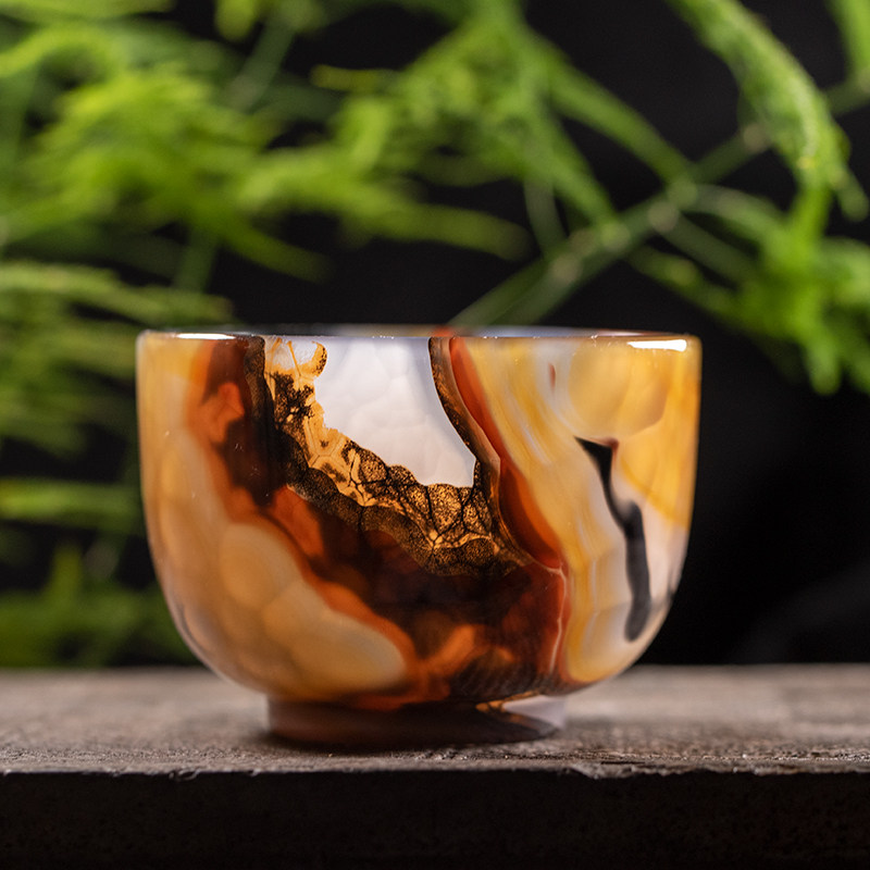 天然玛瑙茶杯玉髓仿古中式功夫主人杯碗手工玉石茶具摆件单杯礼品