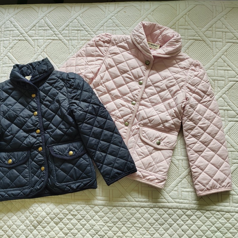 中小女童春秋粉色深蓝色薄款棉衣外套