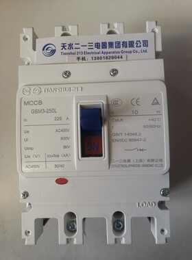 天水二一三塑壳断路器 GSM3-250L/3300 100A 125A原型号GSM1-250L