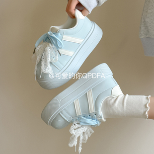 女款 2026新款 春季 可爱 面包鞋 增高4.5cm小个子厚底板鞋 小白鞋 你