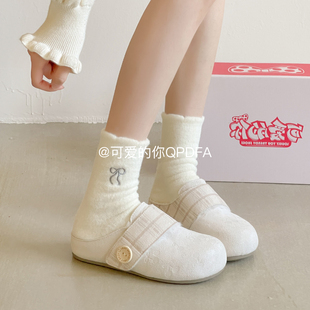 可爱的你二棉鞋穆勒包头半拖女鞋外穿2025新款冬季加绒保暖勃肯鞋