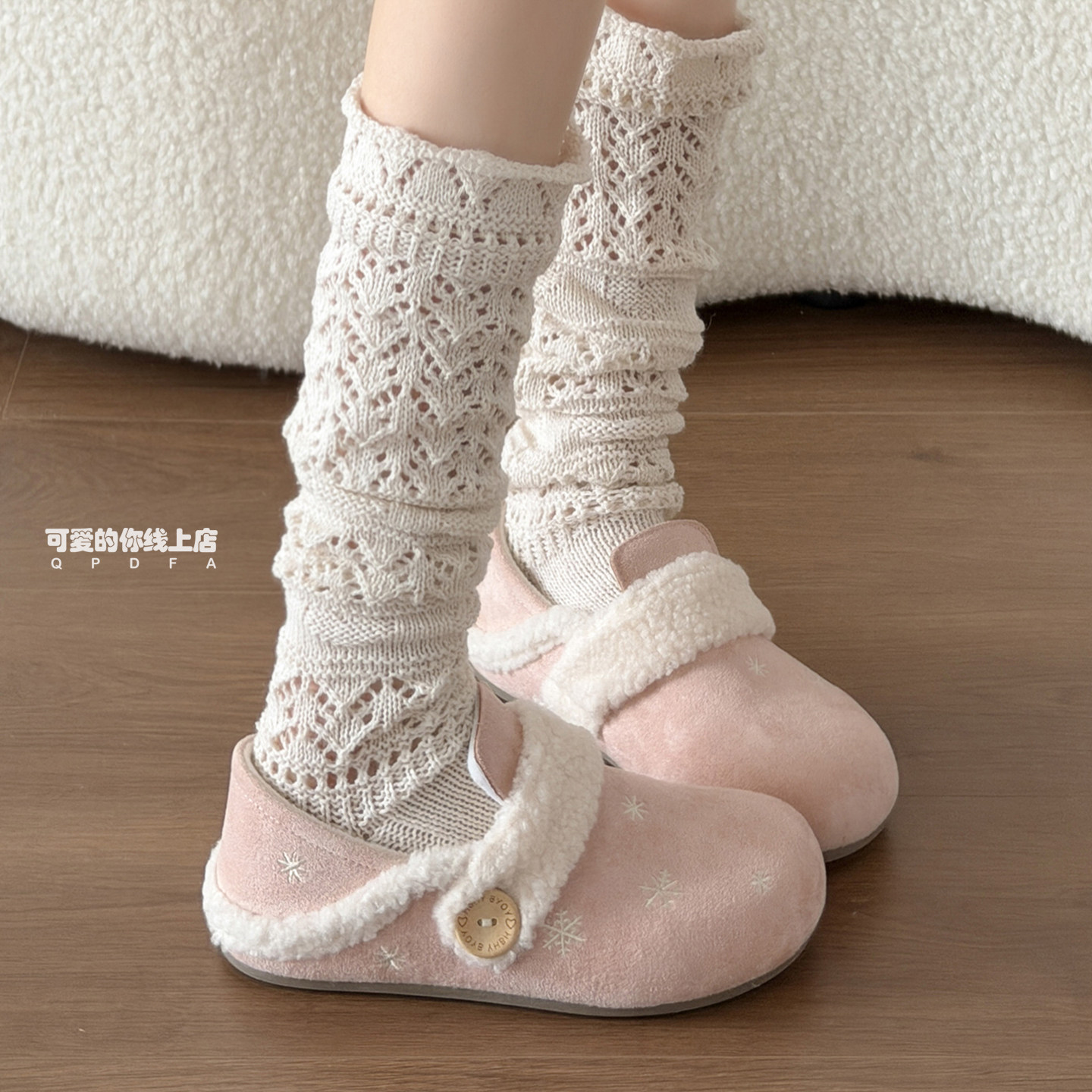冬季加绒一脚蹬魔术贴勃肯女鞋图片