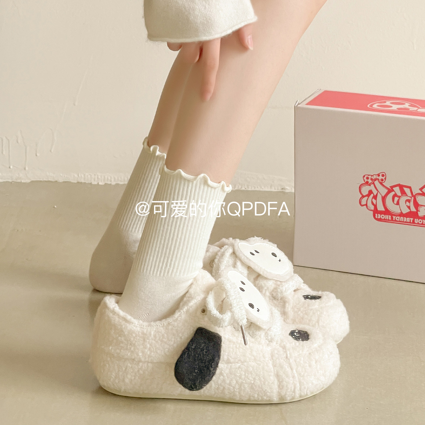 可爱的你保暖加绒二棉鞋子女2025新款爆款冬季厚底小白鞋毛茸茸鞋
