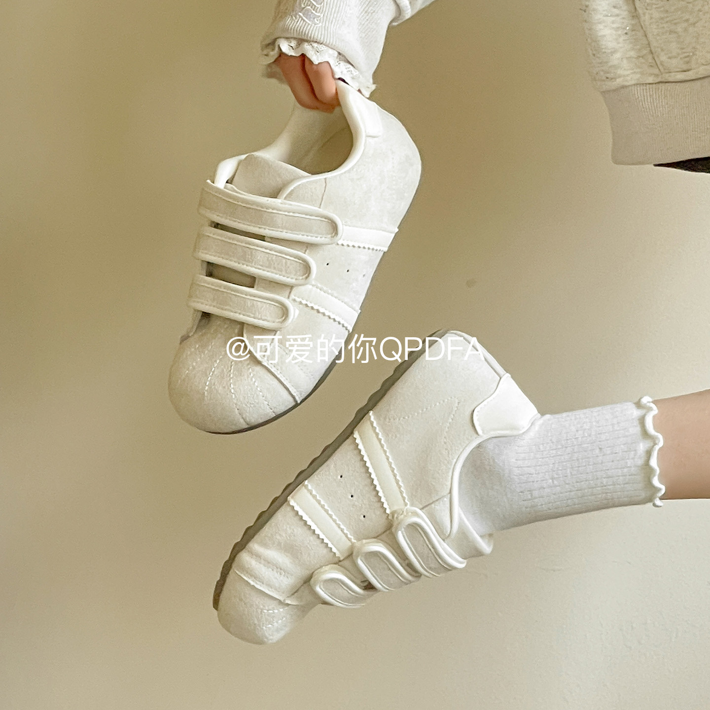 可爱的你魔术贴厚底板鞋女款2026新款春季百搭小白鞋学生休闲鞋潮,女鞋,时尚休闲鞋,淘宝优惠券,粉丝福利购,淘宝优惠卷