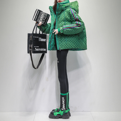 久拉拉蓝色圆点白鹅绒羽绒服女