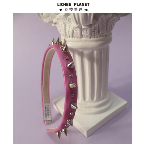 荔枝星球哥特风暗黑铆钉皮质发箍