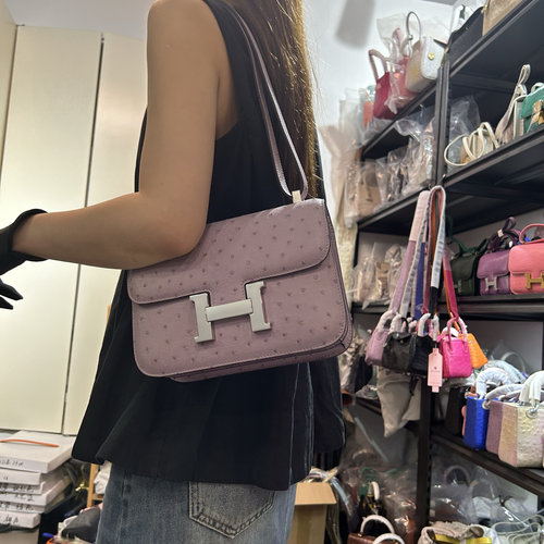 23Cm鸵鸟皮（手缝蜡线）女士单肩包斜跨包高级质感休闲百搭