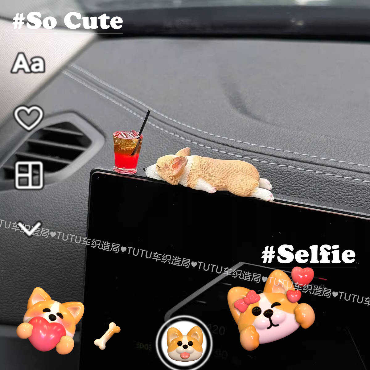 柯基摆件迷你睡姿柯基汽车装饰