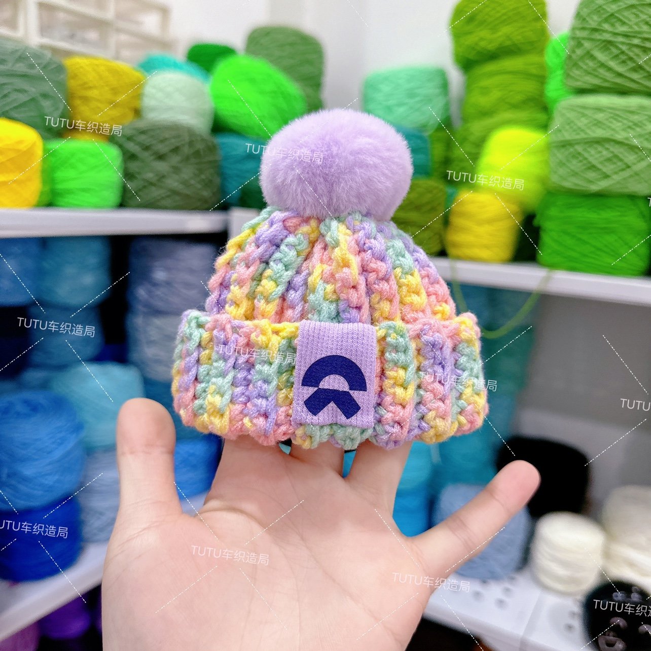 蔚来汽车nomi毛线帽马卡龙色