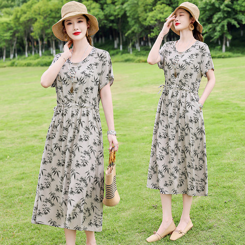 夏季新款棉绸连衣裙短袖