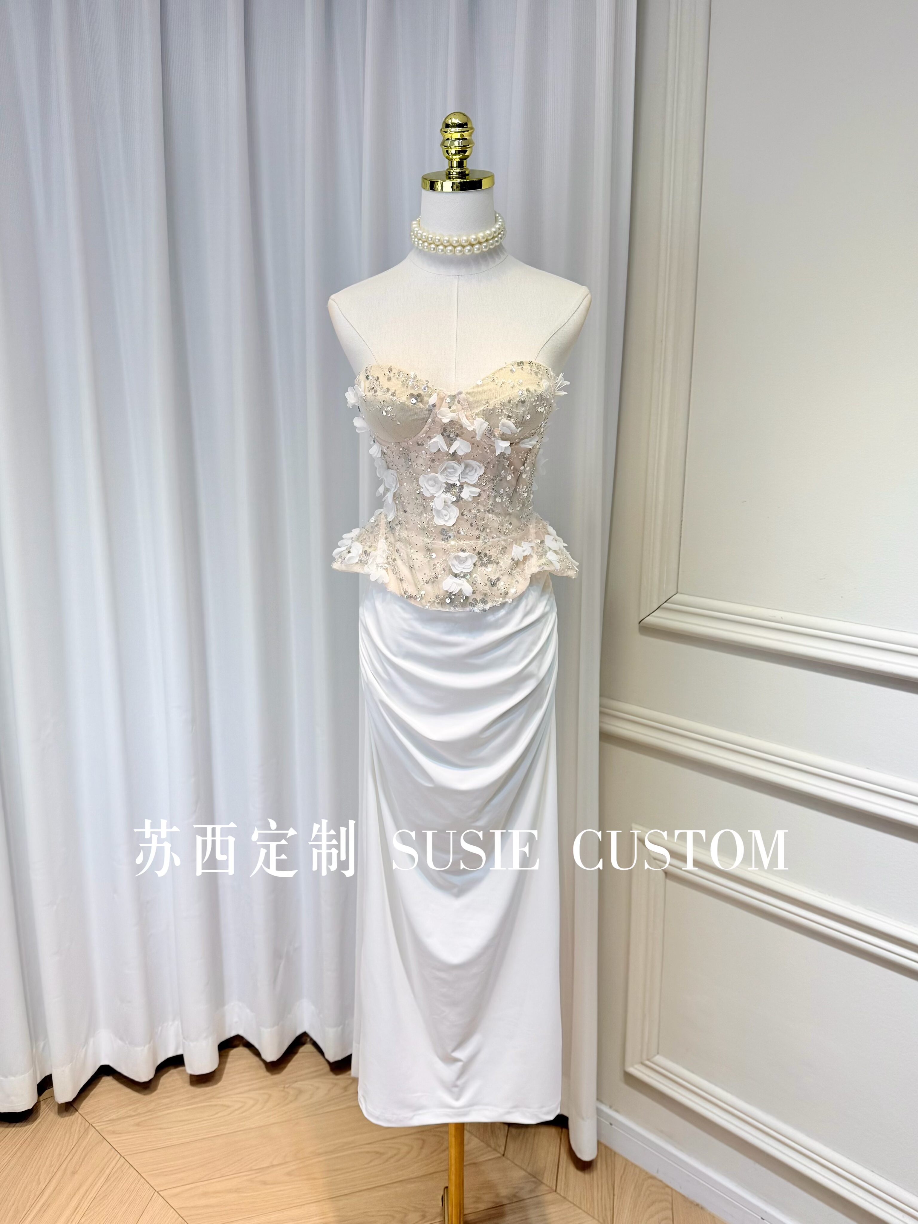 高定纯欲风显身材立体花朵胸衣抹胸绑带上衣包臀鱼尾长裙礼服套裙,女装/女士精品,礼服/晚装,淘宝优惠券,粉丝福利购,淘宝优惠卷