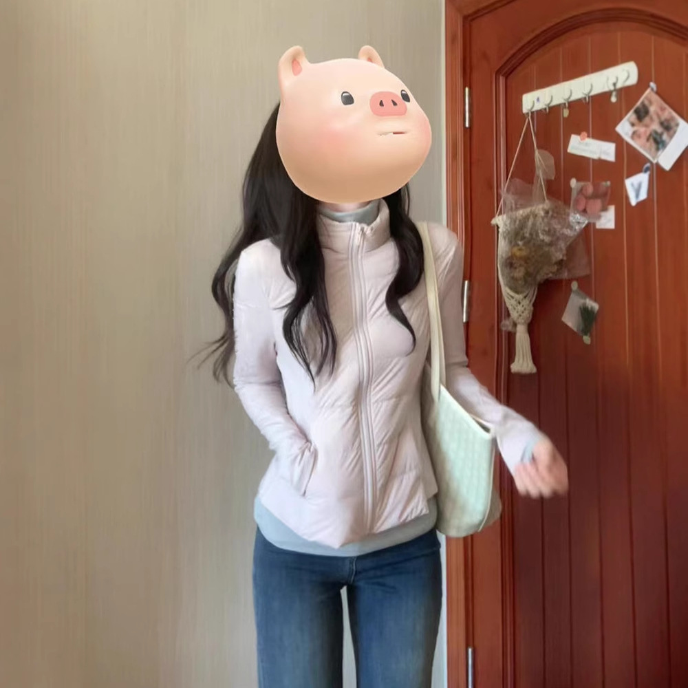 秋冬即墨排骨羽绒服冲锋衣内胆粉色2025新款保暖手收腰修身外套