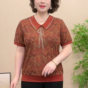 夏季烫钻印花短袖T恤妈妈装上衣