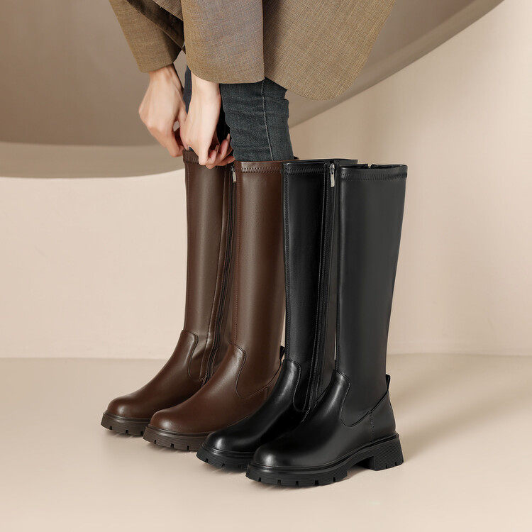 2025秋冬新款女靴圆头厚底长靴弹力瘦瘦靴高筒骑士靴34-43大码鞋,女鞋,时装靴,淘宝优惠券,粉丝福利购,淘宝优惠卷
