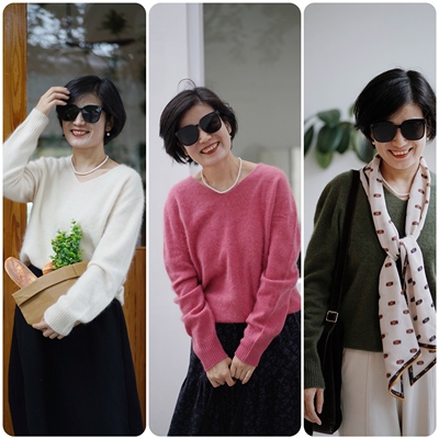 树莓粉含羊绒羊毛针织衫