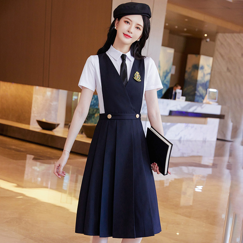 单件/套装学生比赛班服女夏幼师园服制服职业装背心连衣裙教师