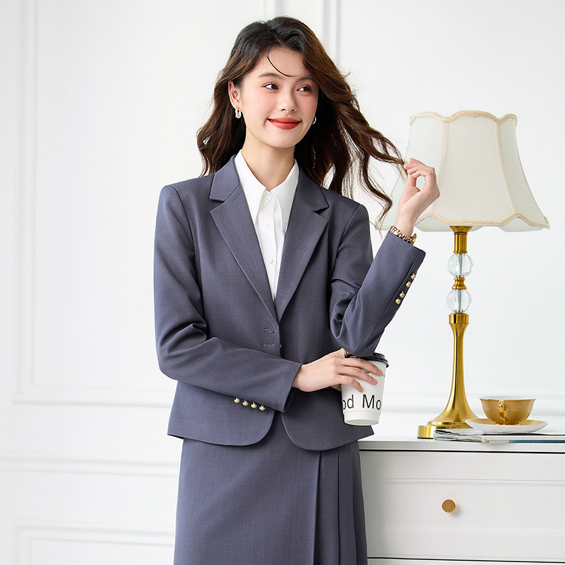 单件/套装 西装外套女春秋季时尚长袖职业正装工作服短款西服中裙