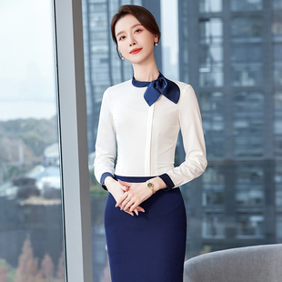 酒店前台收银职业衬衫女宾馆服务员工作服足浴技师工装美容院衬衣