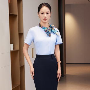 酒店前台收银员工作服女职业茶餐厅夏短袖衬衫餐饮餐厅服务员工装