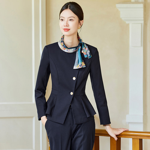 女长袖系带荷叶边西服