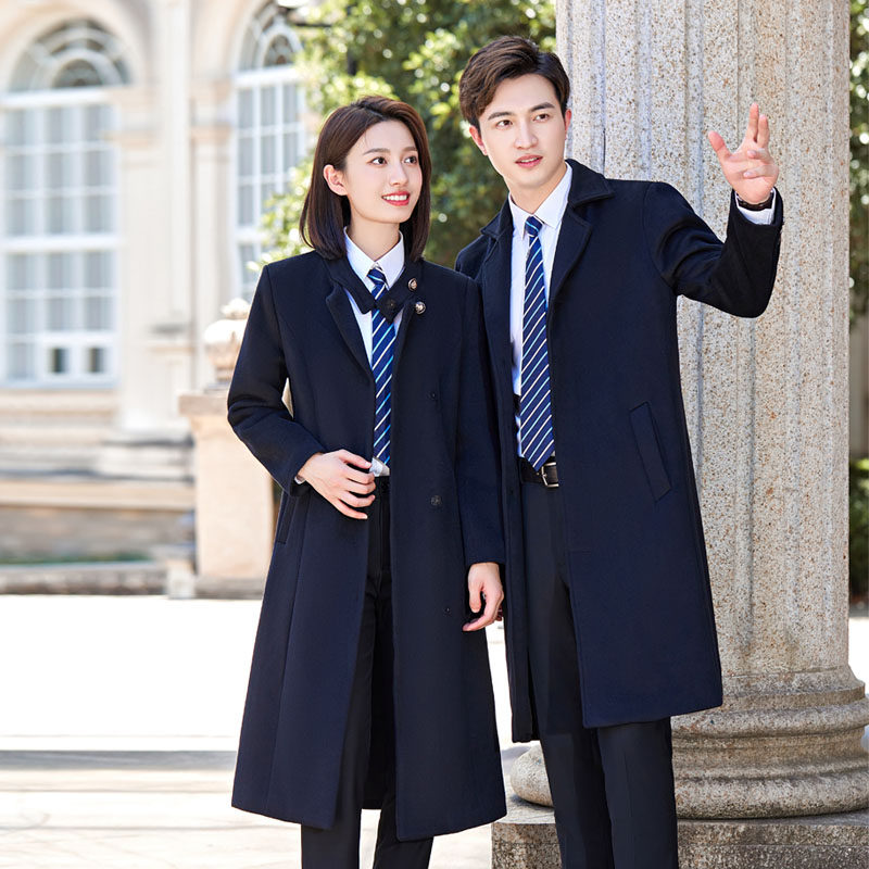 男女销售迎宾制服毛呢大衣女工作服中长款职业装呢子厚外套工装冬