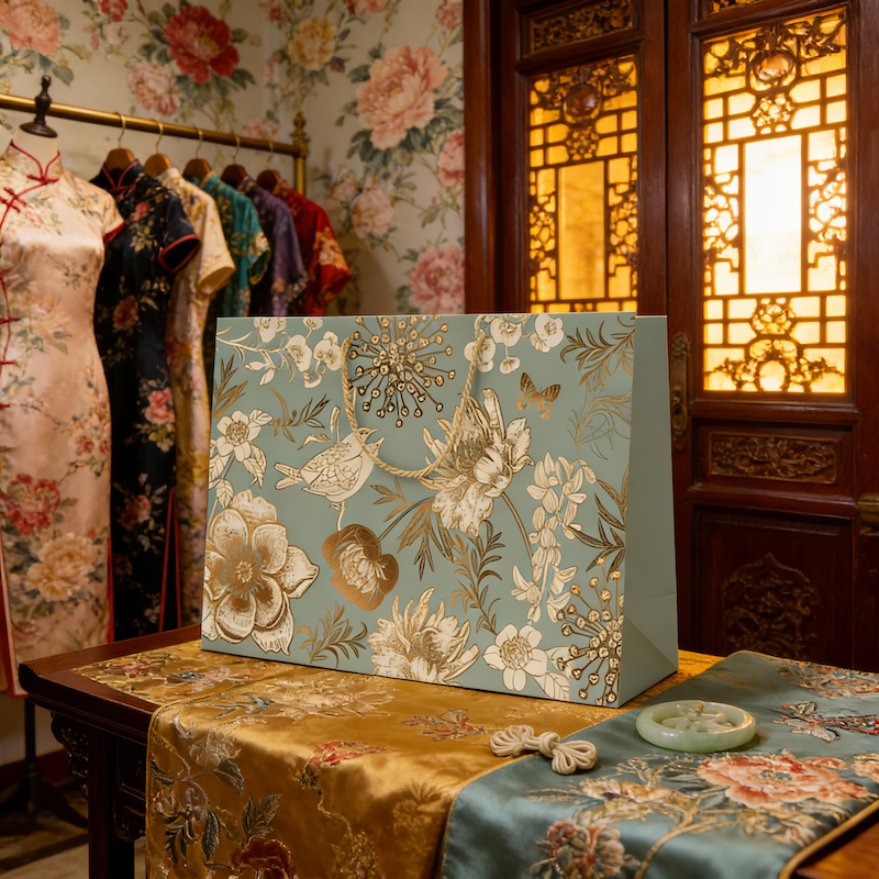 轻奢复古花鸟礼品袋高档服装加厚手提购物袋定制画框鞋盒大号包装