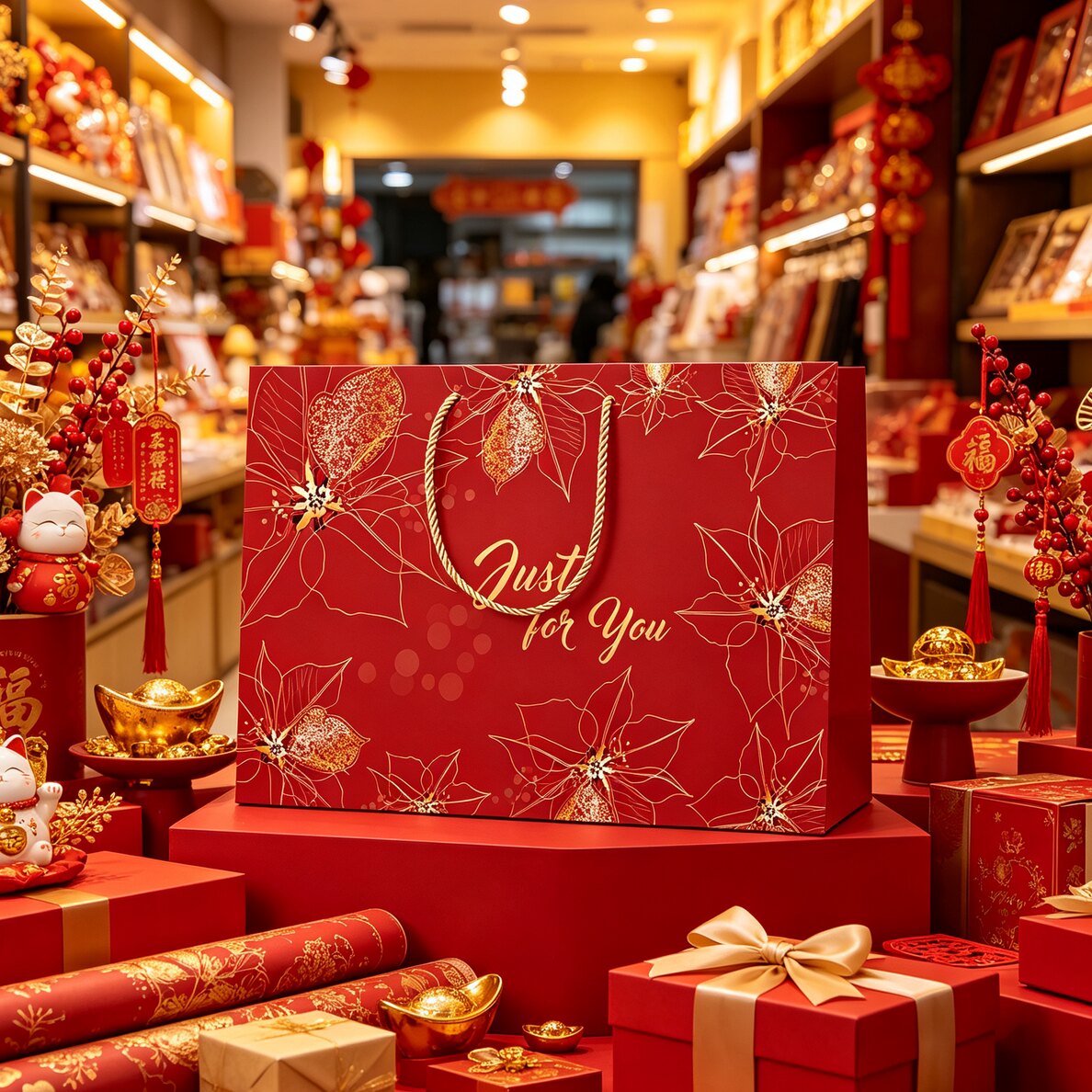 节日礼品袋手提袋白卡纸袋支持定制加logo红色包装送礼可批发